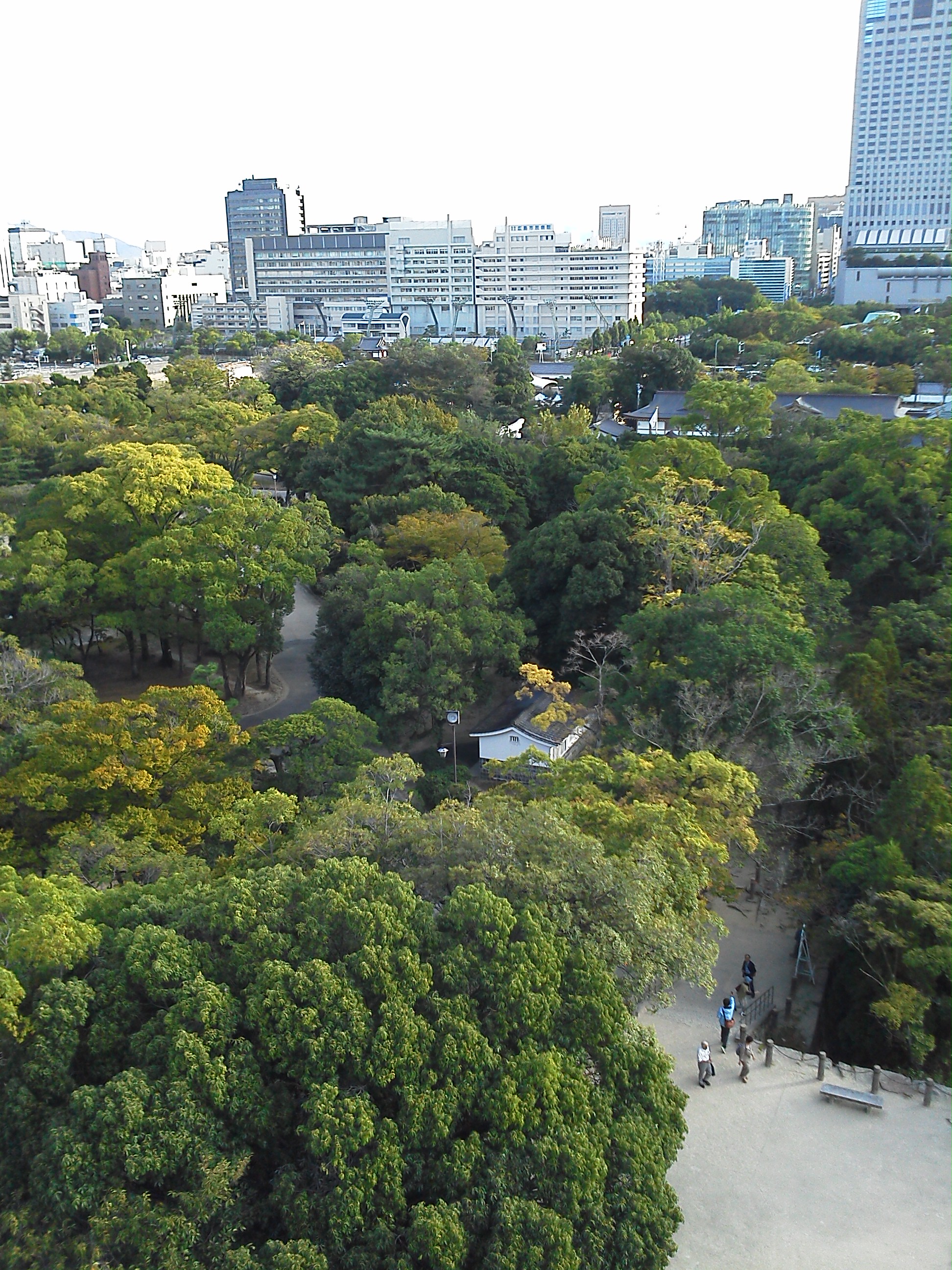 広島城の天守閣の展望台から本丸を見る